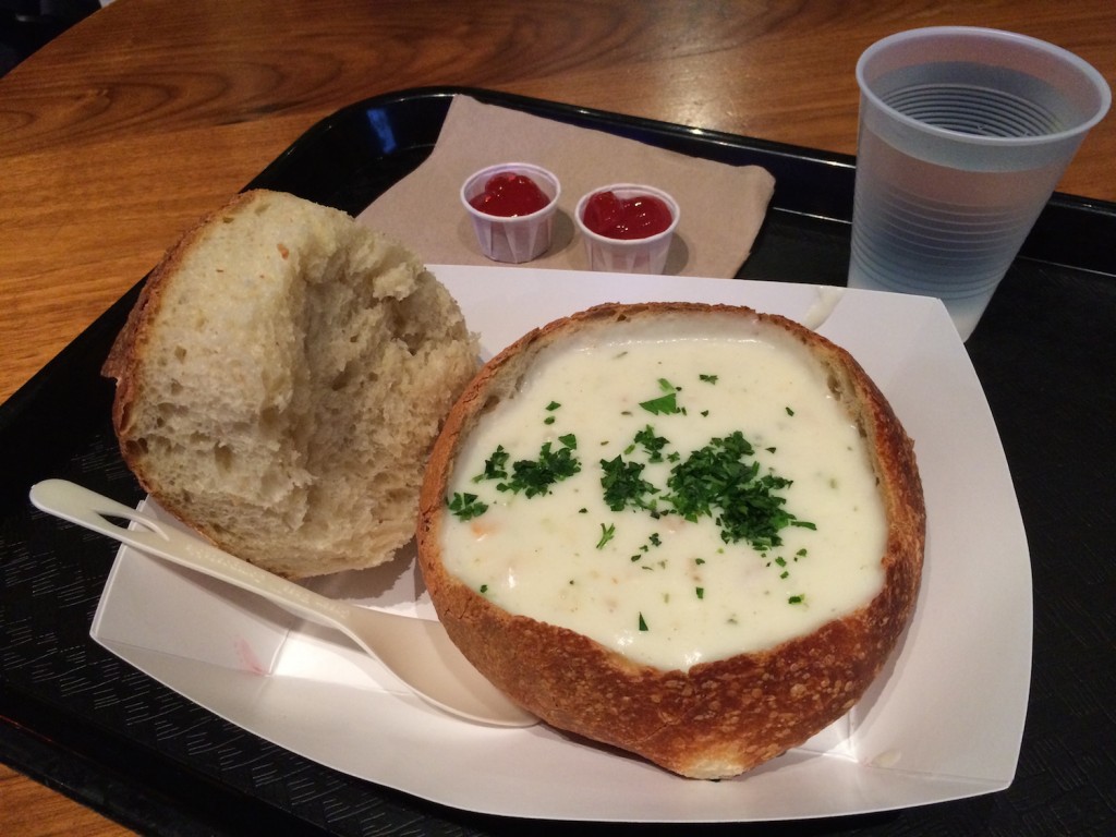 Clam Chowder Soup in Bread Bowl at Boudin Bakery & Cafe